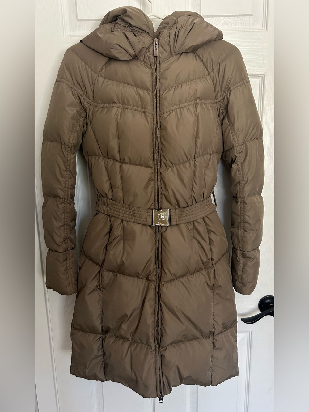 ADD Down Belted Long Goose Down Puffer Coat Taupe US 4